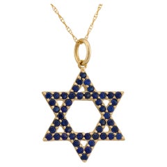 Collar estrella de David vintage de zafiro y oro amarillo de 14 quilates