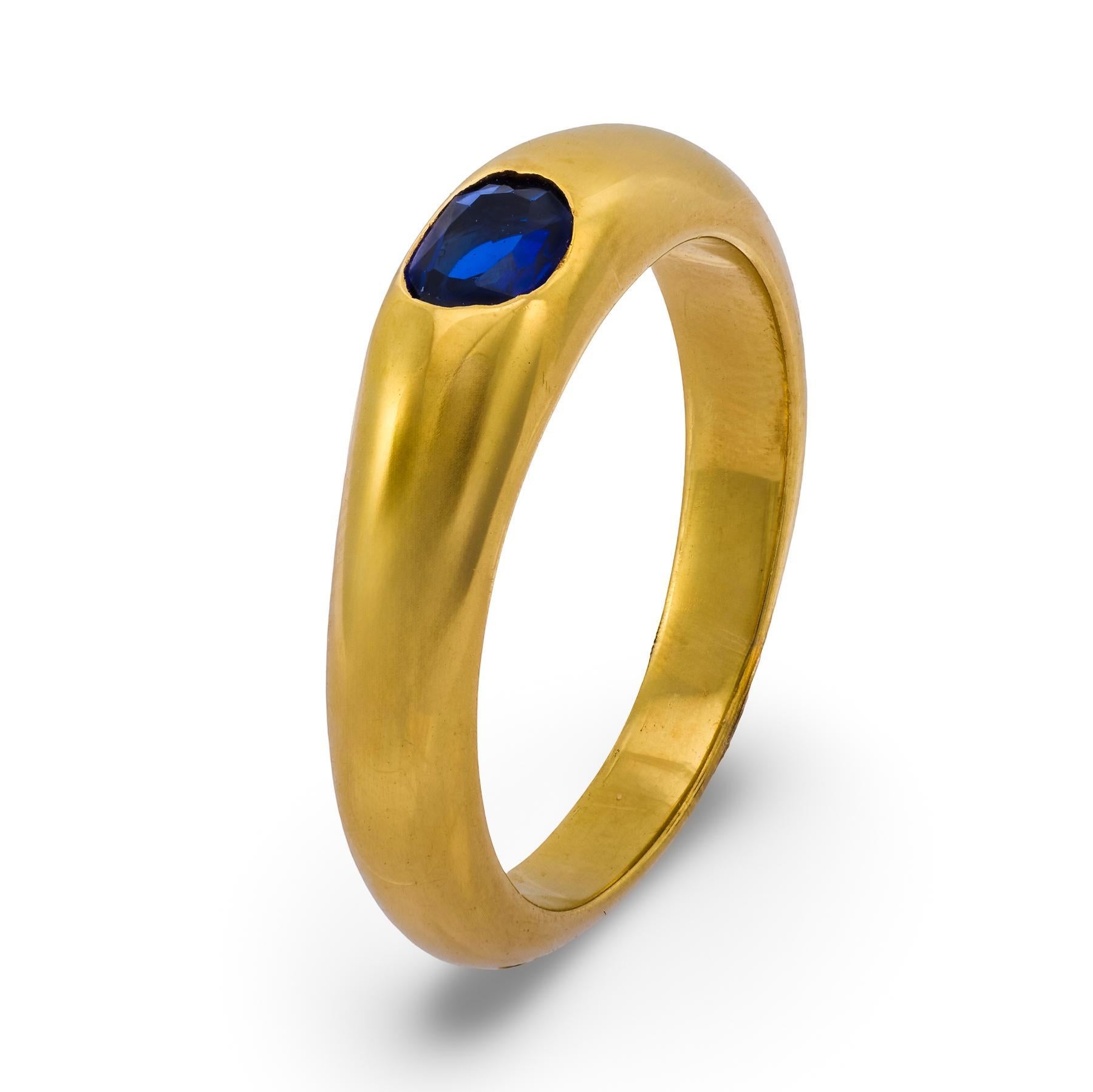 Vintage Saphir 18k Gelbgold Lünette gesetzt Band im Angebot 2