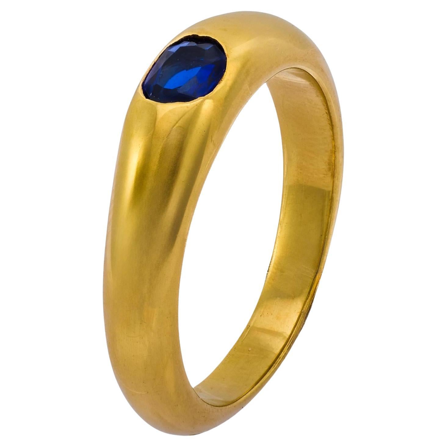 Vintage Saphir 18k Gelbgold Lünette gesetzt Band im Angebot