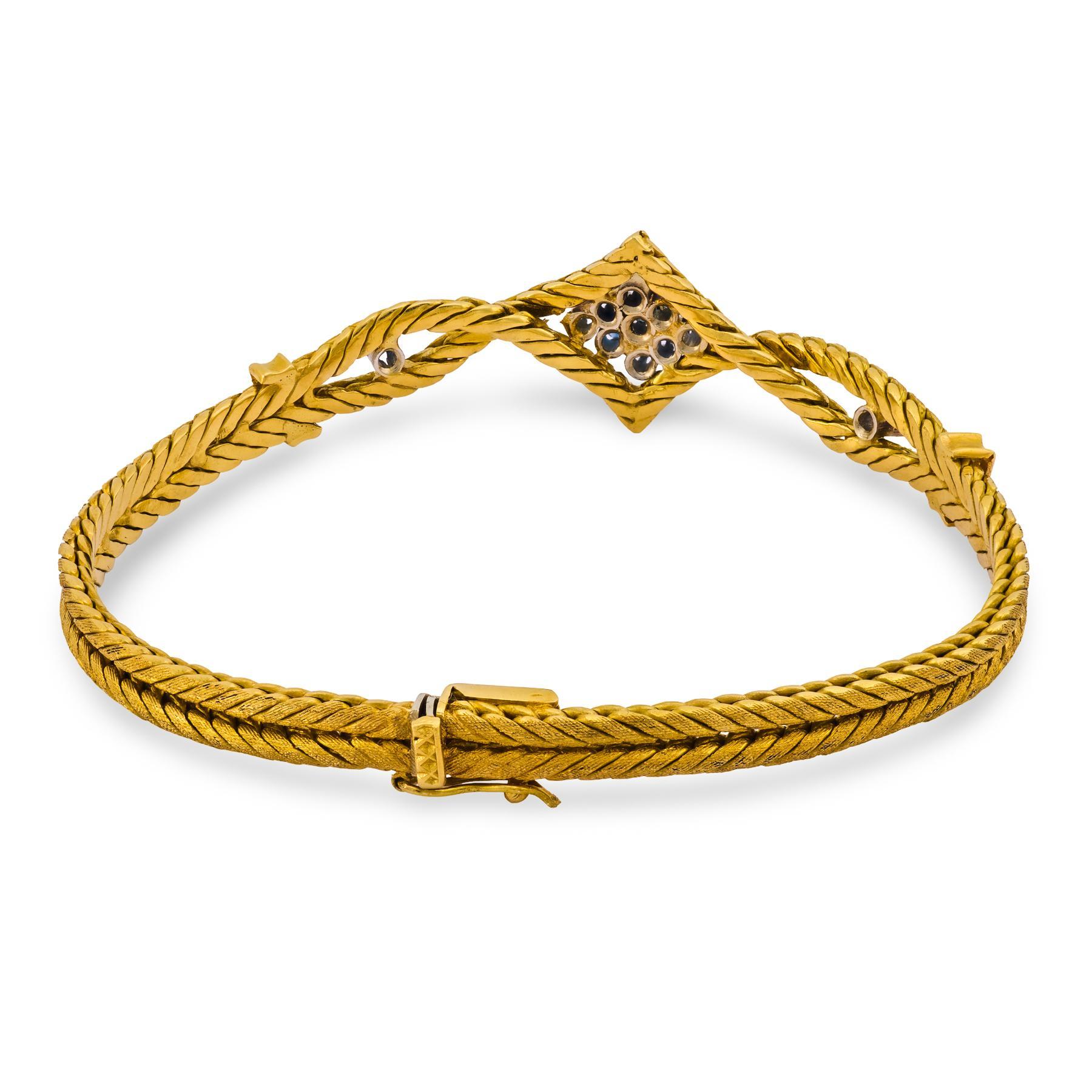 Bracelet vintage en saphir et or jaune 18k Bon état - En vente à Beverly Hills, CA