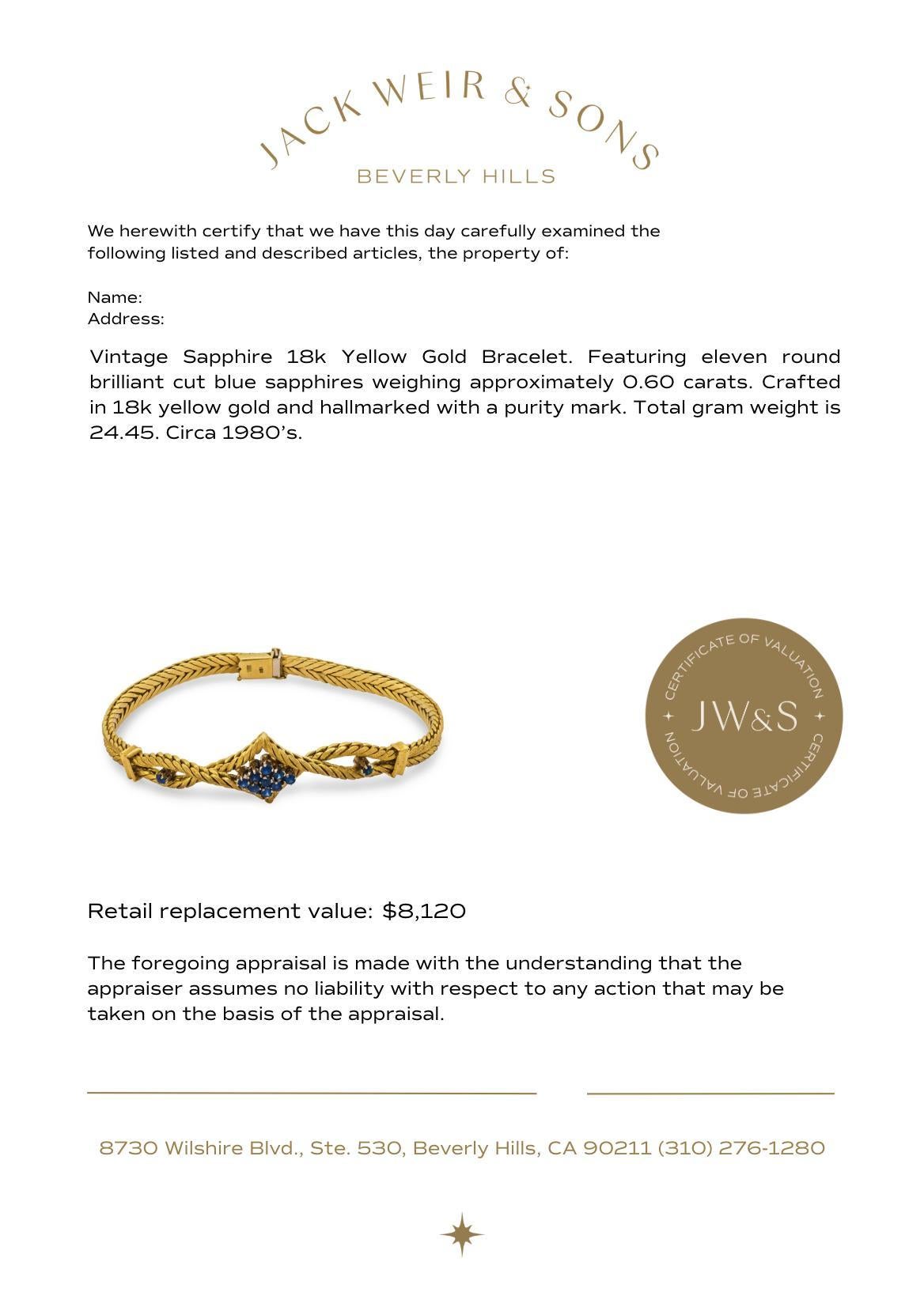 Bracelet vintage en saphir et or jaune 18k en vente 1