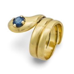 Vintage sapphire 18k yellow gold snake ring