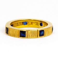 Vintage Sapphire and 18 Carat Gold Textured Band