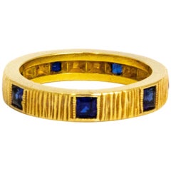 Vintage Sapphire and 18 Carat Gold Textured Band