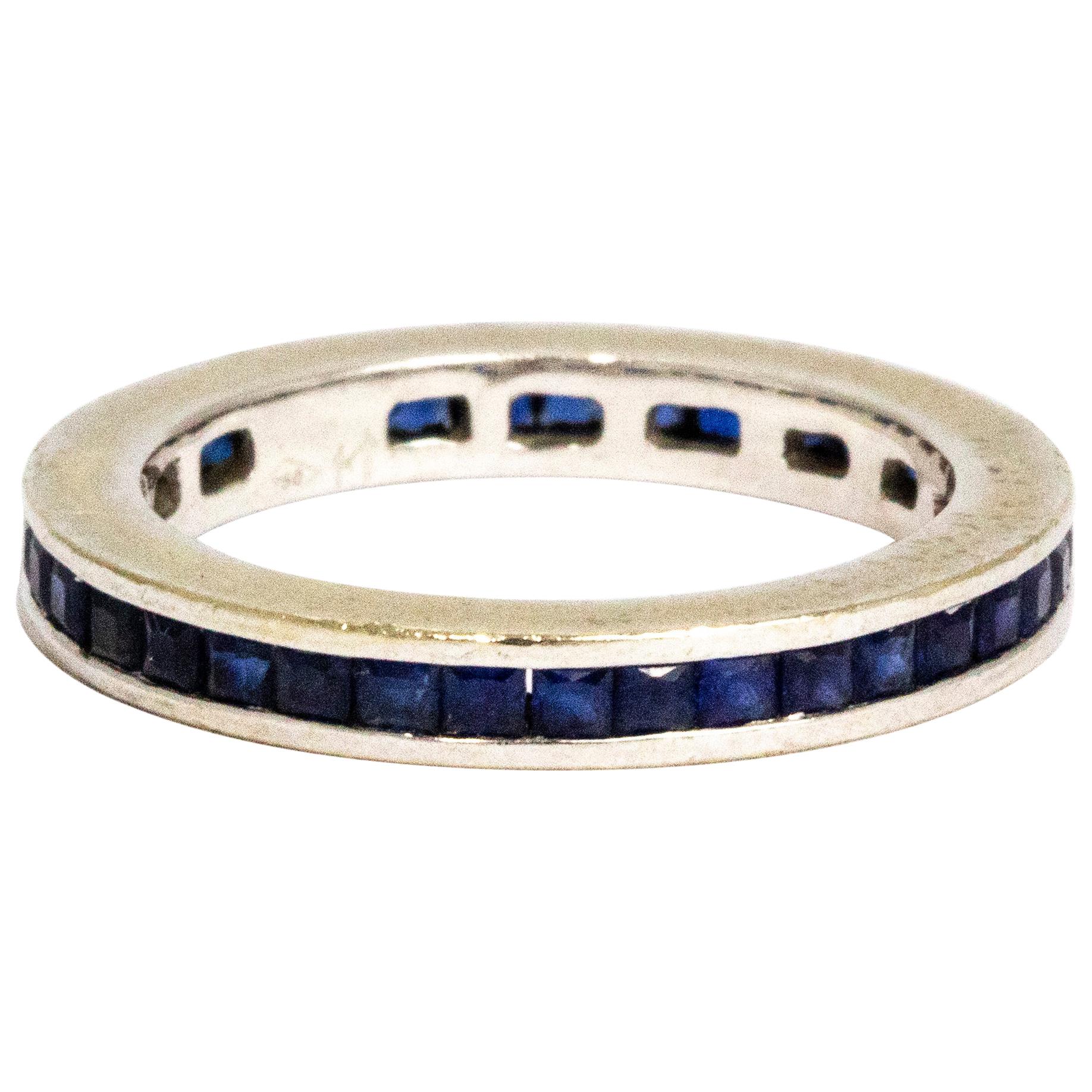 Vintage Sapphire and 18 Carat White Gold Eternity Band