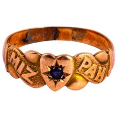 Retro Sapphire and 18 Gold Mizpah Ring