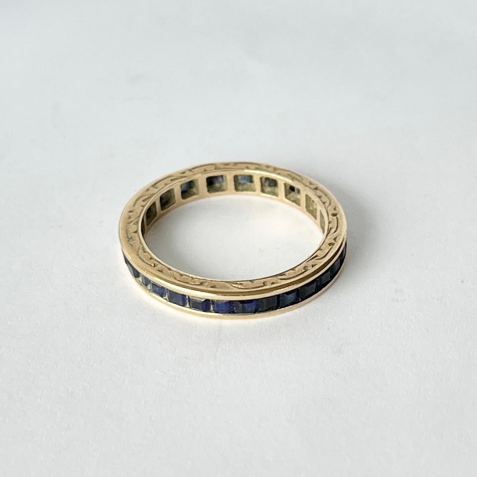 Women's or Men's Vintage Sapphire and 9 Carat Gold Full Eternity Band For Sale