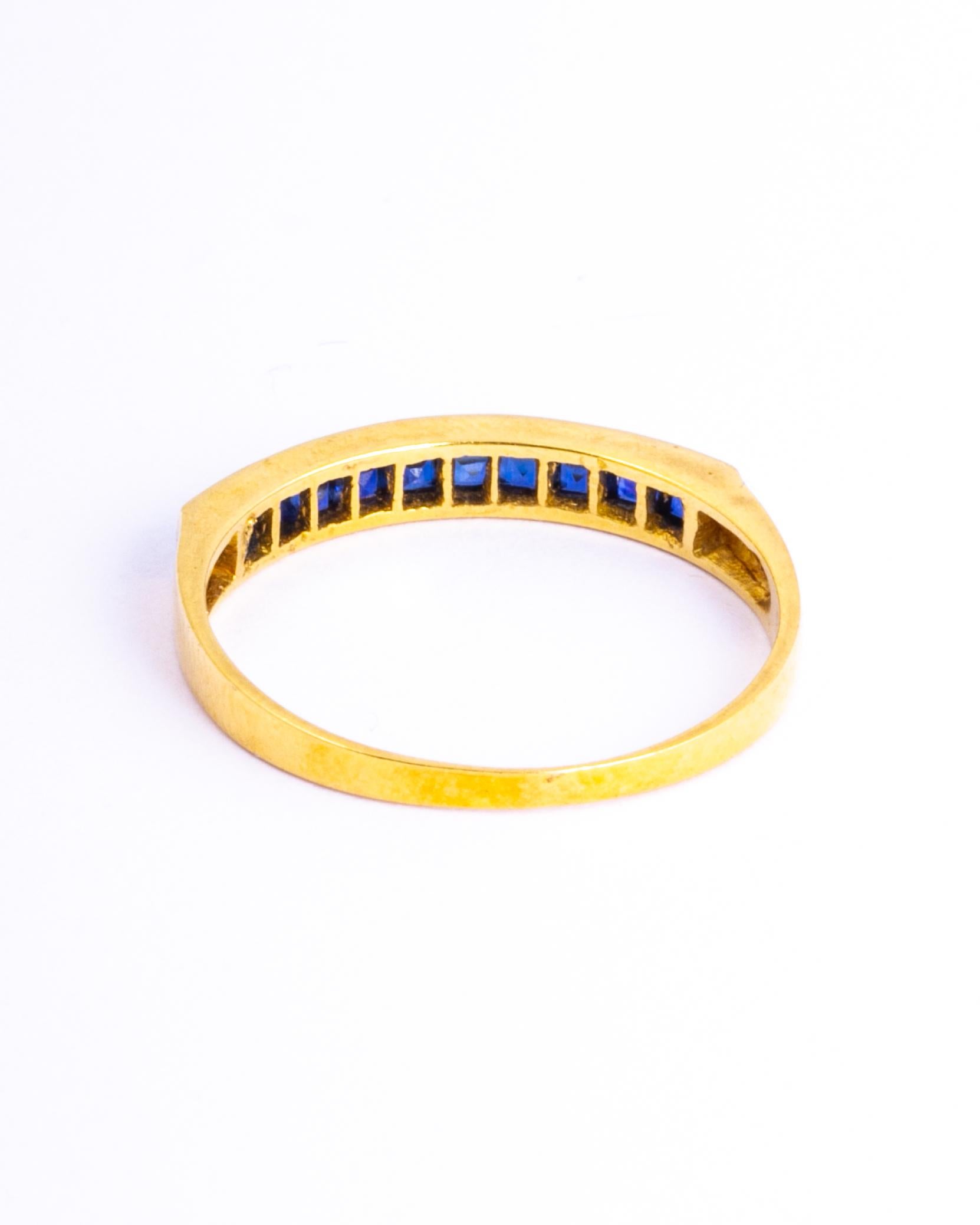 Square Cut Vintage Sapphire and 9 Carat Gold Half Eternity Band