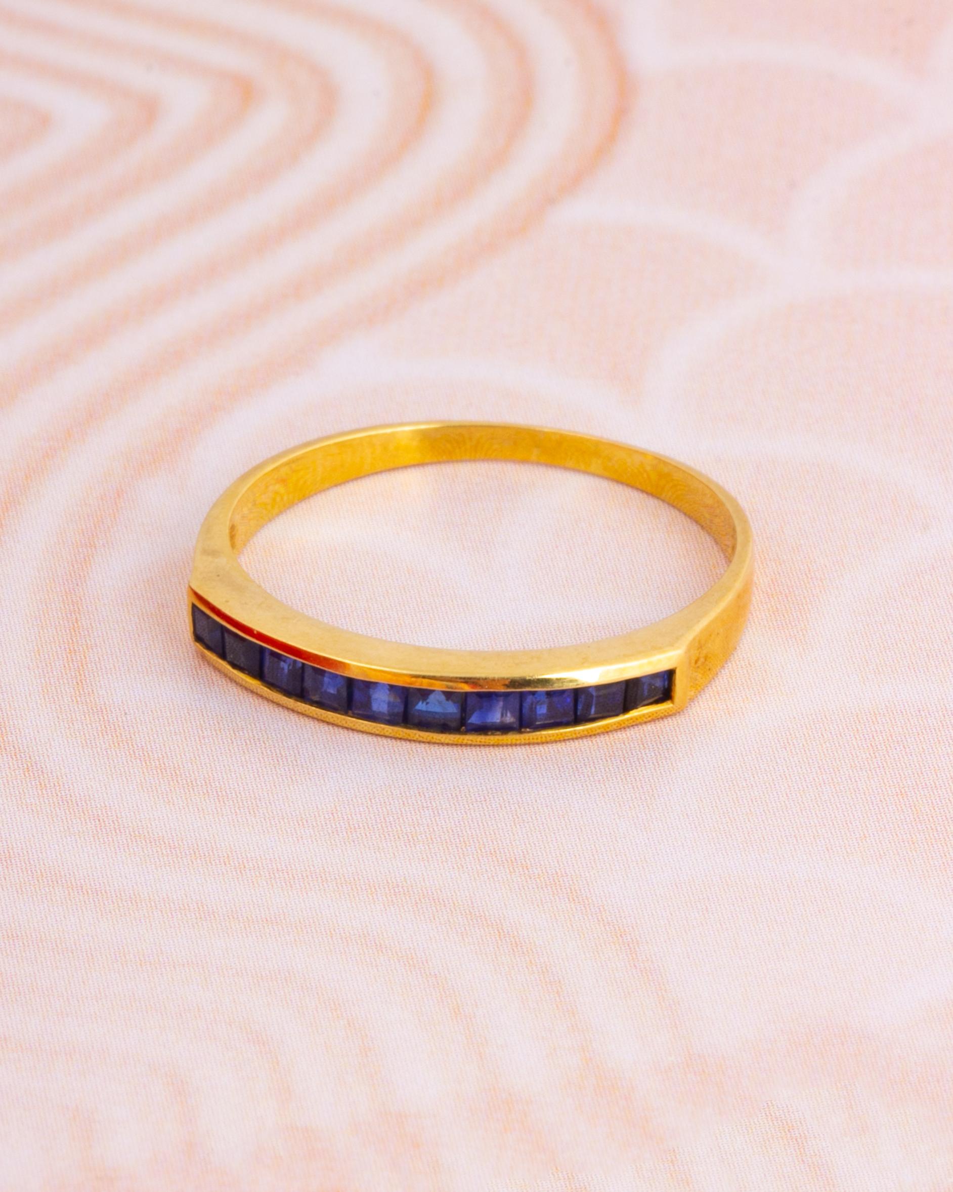 Vintage Sapphire and 9 Carat Gold Half Eternity Band In Excellent Condition In Chipping Campden, GB