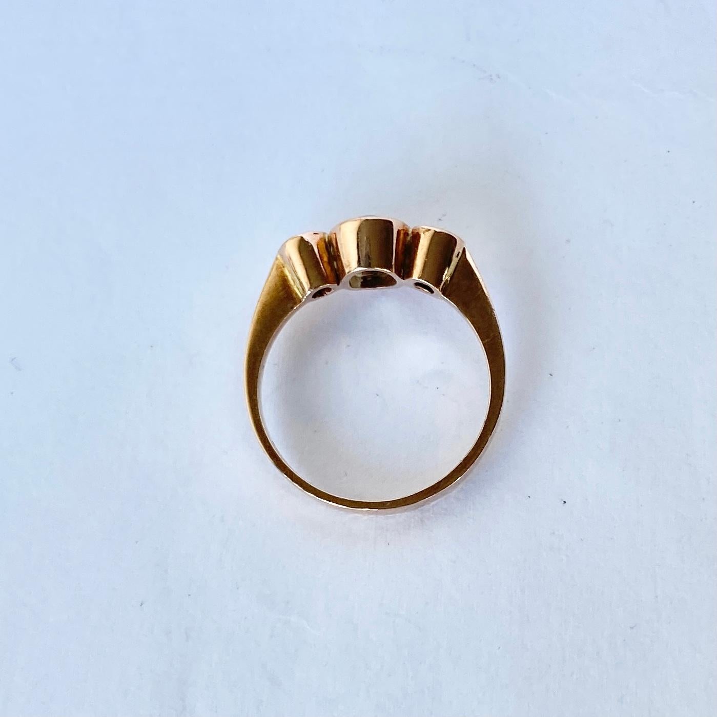 Modern Vintage Sapphire and Aqua 9 Carat Gold Three-Stone Ring