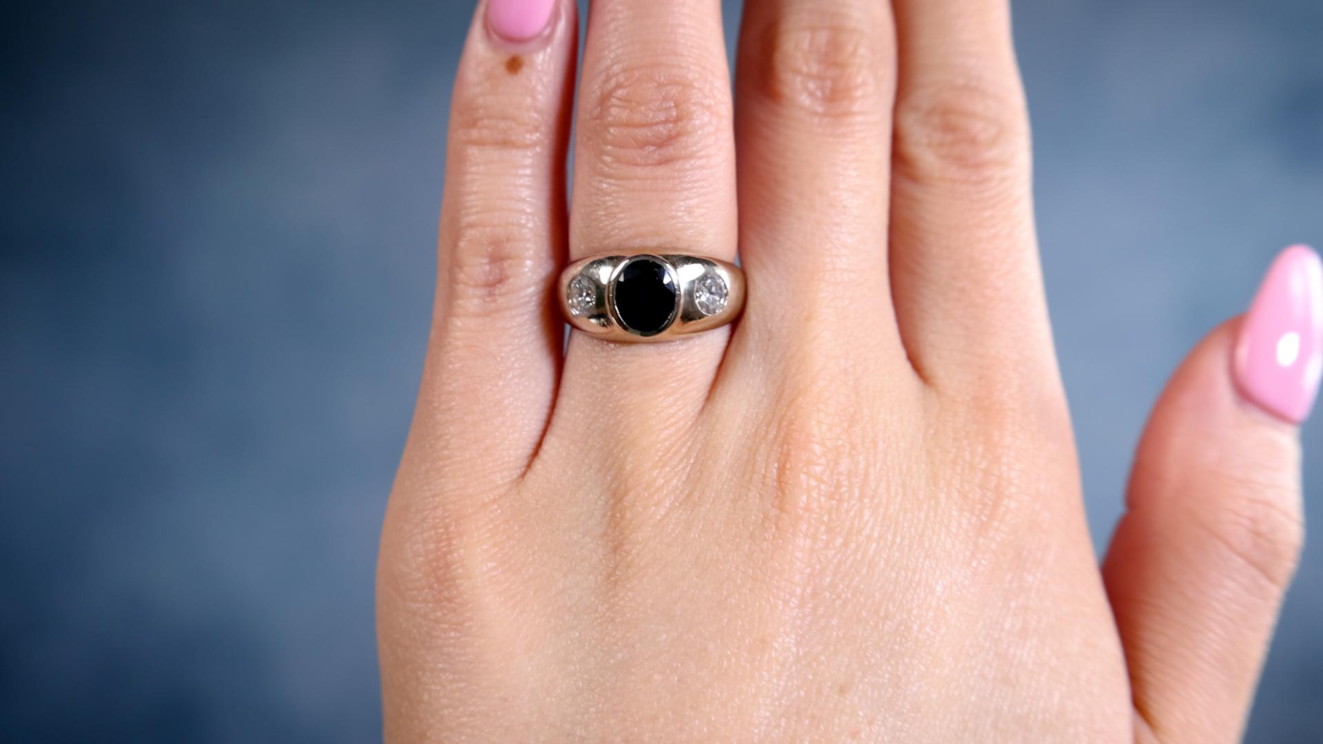 Mixed Cut Vintage Sapphire and Diamond 14k White Gold Three Stone Ring