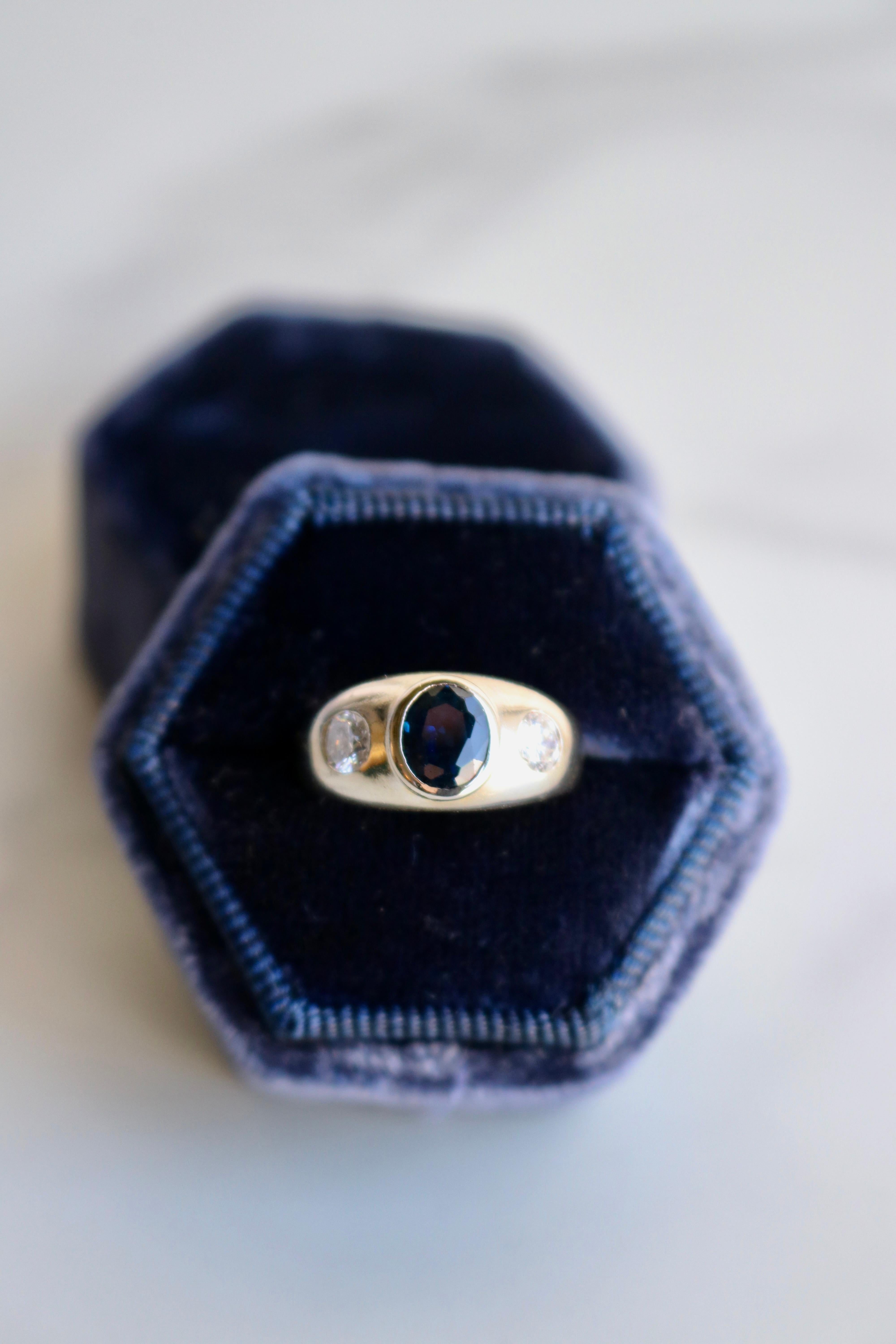Vintage Sapphire and Diamond 14k White Gold Three Stone Ring 1
