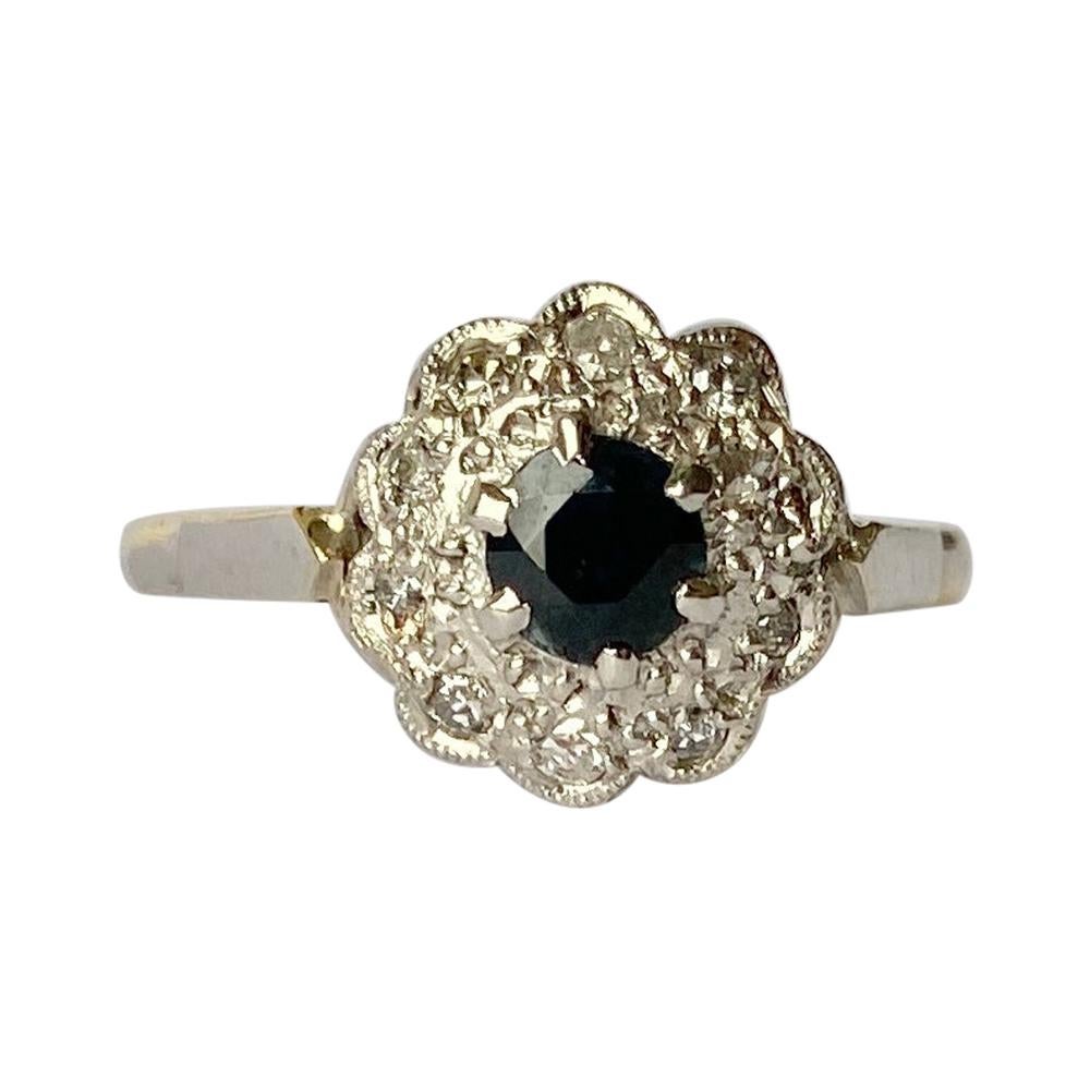 Vintage Sapphire and Diamond 18 Carat and Platinum Cluster Ring For Sale