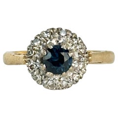 Anello a grappolo vintage con zaffiro e diamante da 18 carati e platino