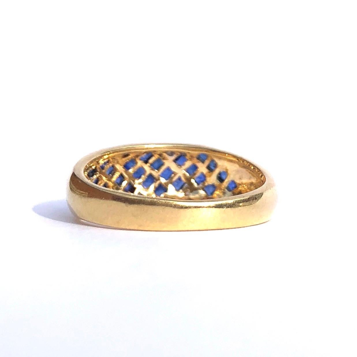 Modern Vintage Sapphire and Diamond 18 Carat Gold Band For Sale