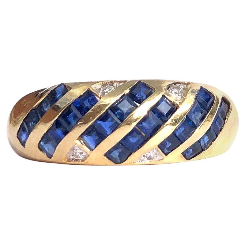 Vintage Sapphire and Diamond 18 Carat Gold Band For Sale