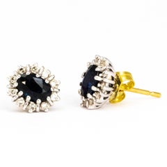 Vintage Sapphire and Diamond 18 Carat Gold Cluster Earrings