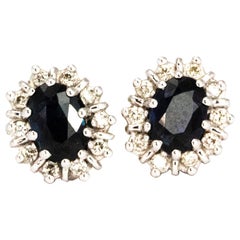Vintage Sapphire and Diamond 18 Carat Gold Cluster Earrings