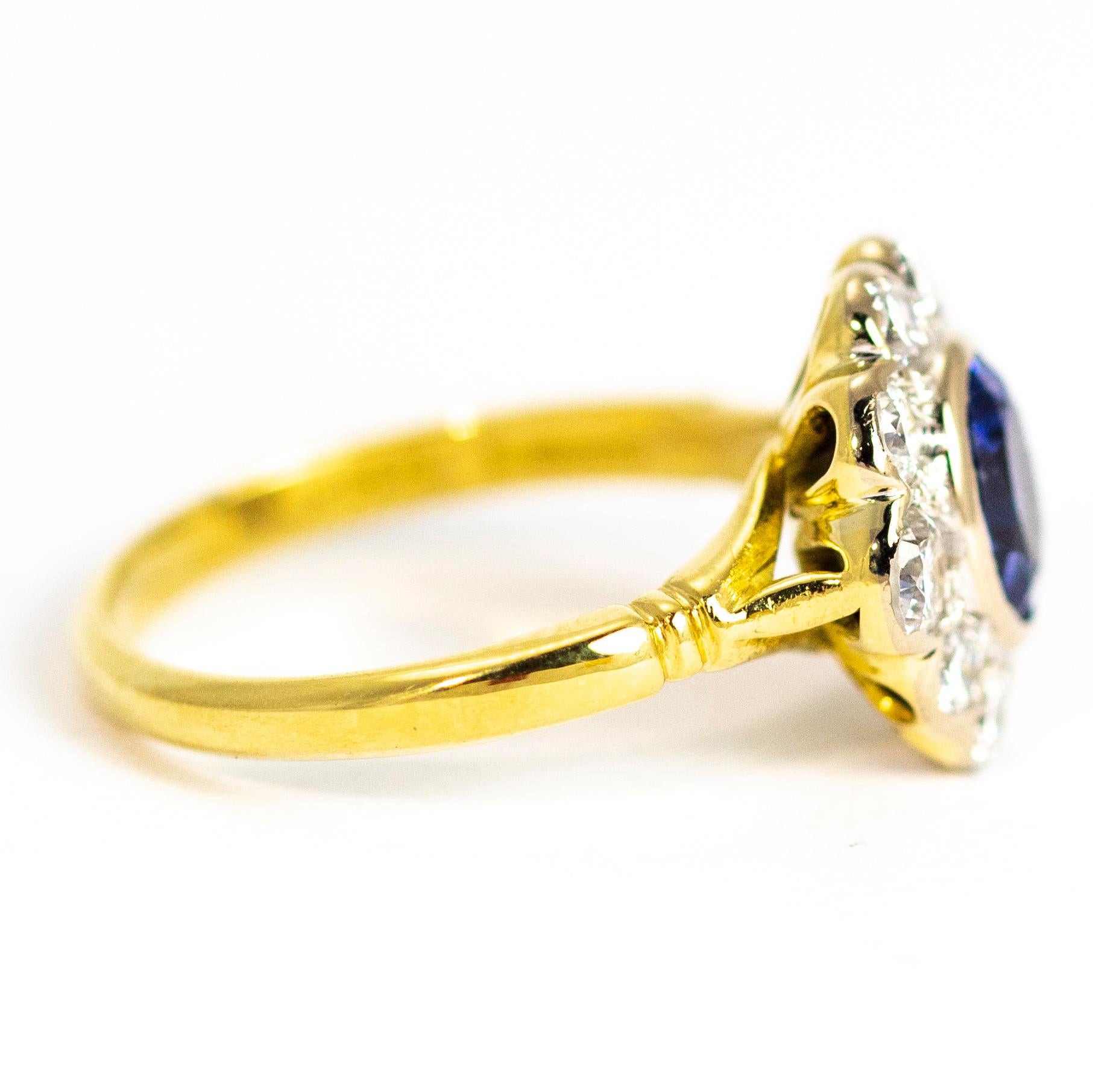 Vintage Sapphire and Diamond 18 Carat Gold Cluster Ring In Good Condition In Chipping Campden, GB