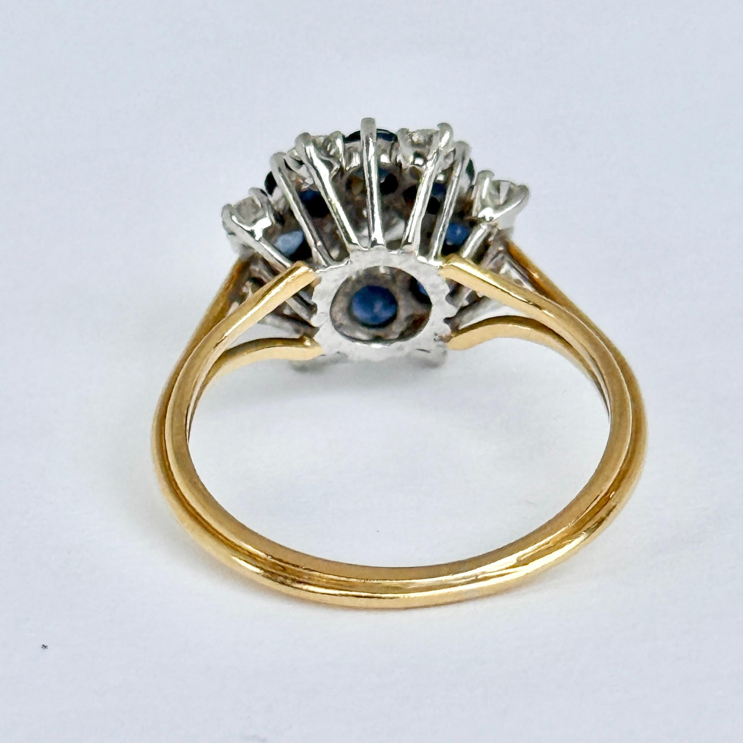 Anello a grappolo con zaffiro e diamante d'epoca in oro 18 carati in vendita 1