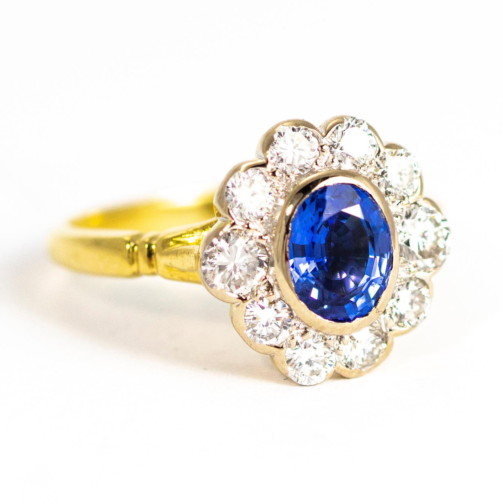 Women's Vintage Sapphire and Diamond 18 Carat Gold Cluster Ring