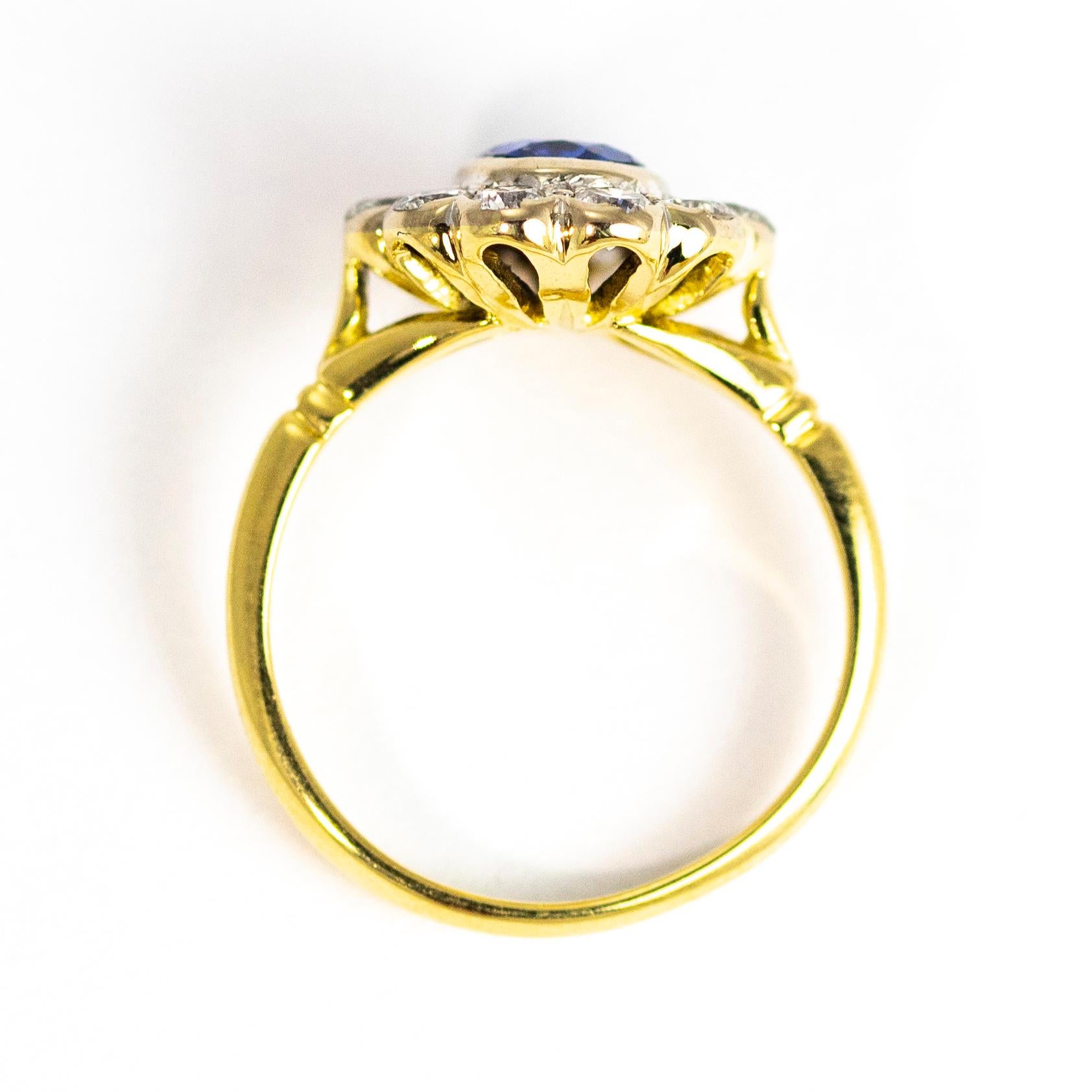 Vintage Sapphire and Diamond 18 Carat Gold Cluster Ring 1