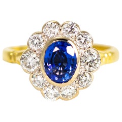 Vintage Sapphire and Diamond 18 Carat Gold Cluster Ring
