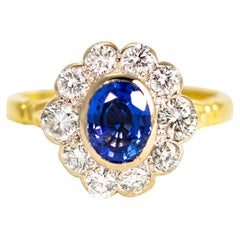 Vintage Sapphire and Diamond 18 Carat Gold Cluster Ring