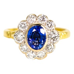 Vintage Sapphire and Diamond 18 Carat Gold Cluster Ring