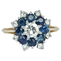 Vintage Sapphire and Diamond 18 Carat Gold Cluster Ring