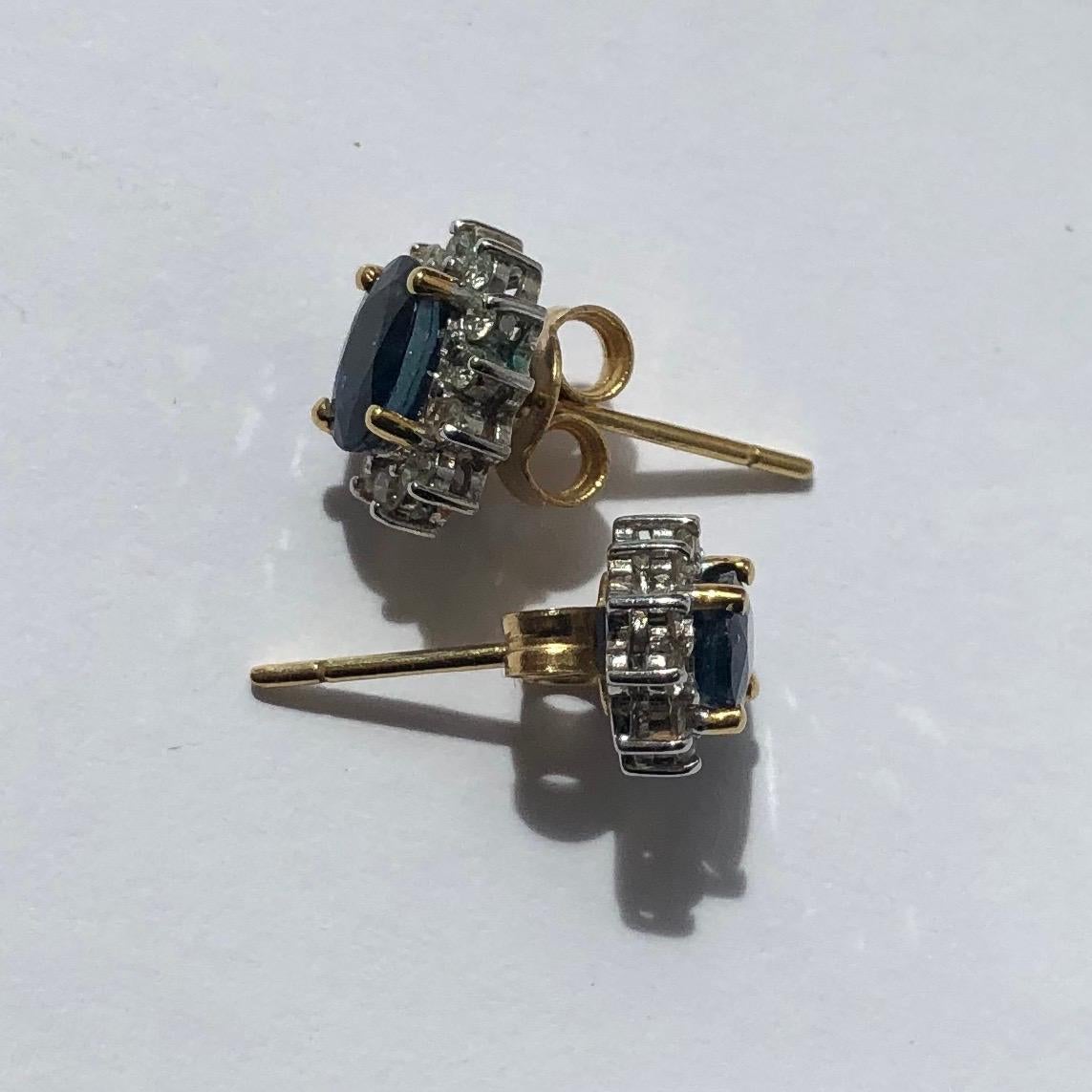 Modern Vintage Sapphire and Diamond 18 Carat Gold Cluster Stud Earrings