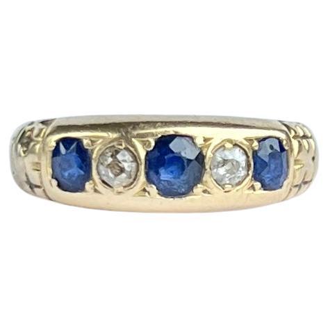 Vintage Sapphire and Diamond 18 Carat Gold Five Stone Band