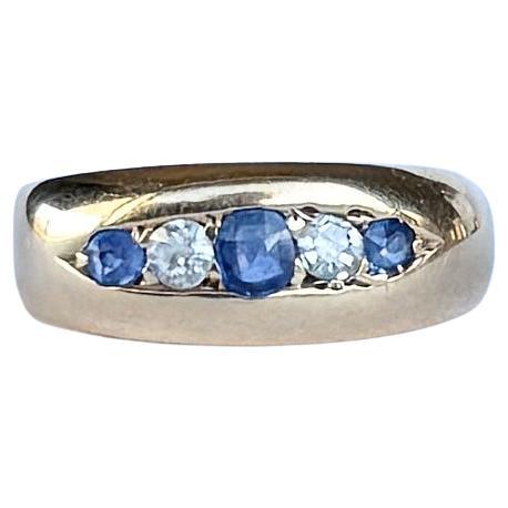 Vintage Sapphire and Diamond 18 Carat Gold Five Stone Band