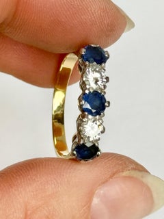 Vintage Sapphire and Diamond 18 Carat Gold Five-Stone Ring