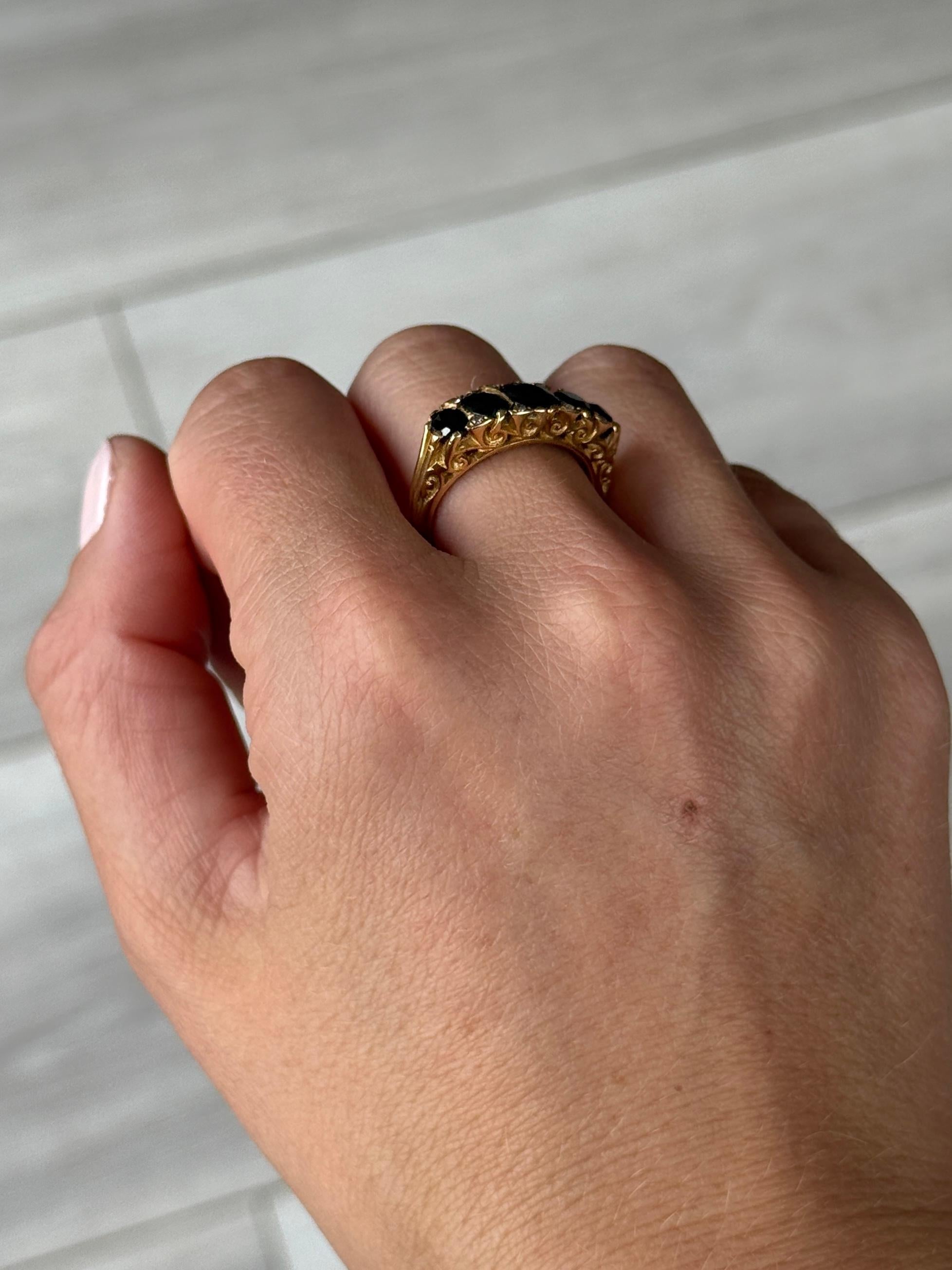 Women's Vintage Sapphire and Diamond 18 Carat Gold Five-Stone Ring For Sale