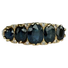 Vintage Sapphire and Diamond 18 Carat Gold Five-Stone Ring