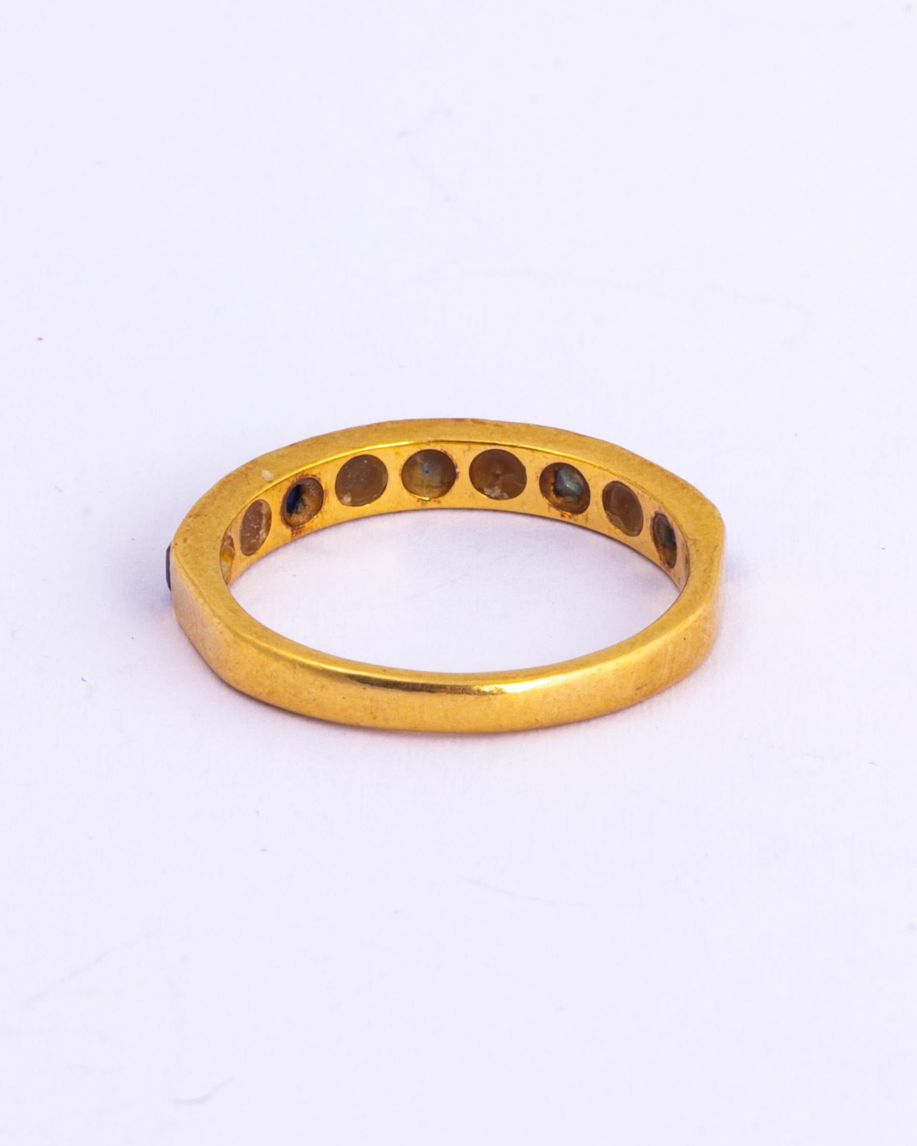 Modern Vintage Sapphire and Diamond 18 Carat Gold Half Eternity Band For Sale