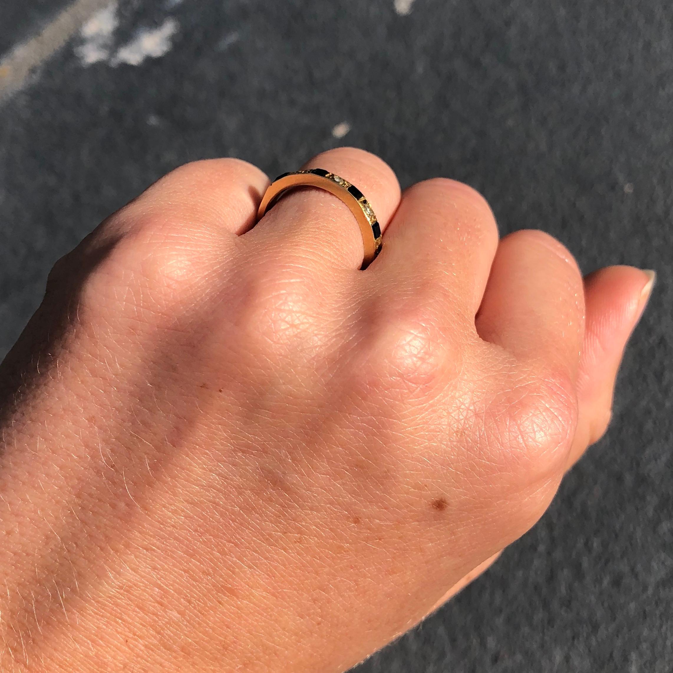 Vintage Sapphire and Diamond 18 Carat Gold Half Eternity Band In Excellent Condition For Sale In Chipping Campden, GB