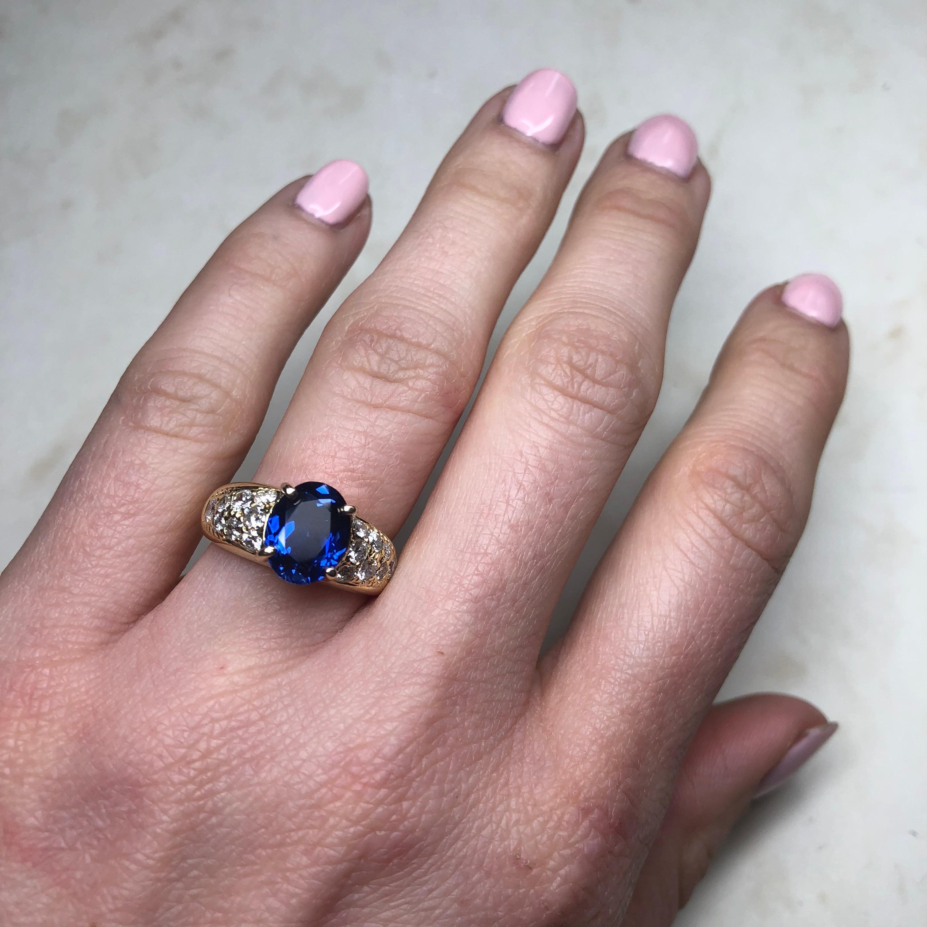 Modern Vintage Sapphire and Diamond 18 Carat Gold Ring