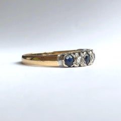 Vintage Sapphire and Diamond 18 Carat Gold Seven-Stone Band