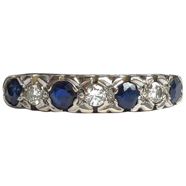 Vintage Sapphire and Diamond 18 Carat Gold Seven-Stone Band