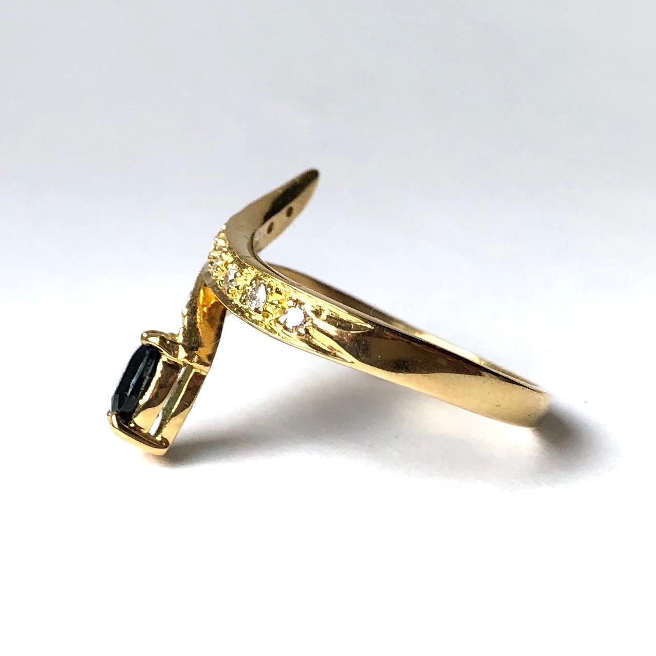 Modern Vintage Sapphire and Diamond 18 Carat Gold Snake Ring