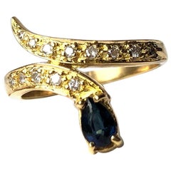 Vintage Sapphire and Diamond 18 Carat Gold Snake Ring