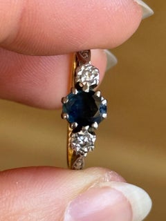 Vintage Sapphire and Diamond 18 Carat Gold Three Stone Ring