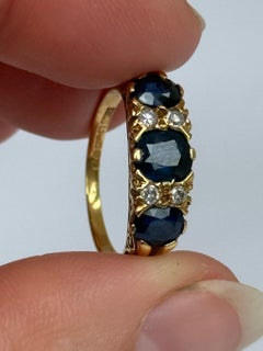 Vintage Sapphire and Diamond 18 Carat Gold Three Stone Ring