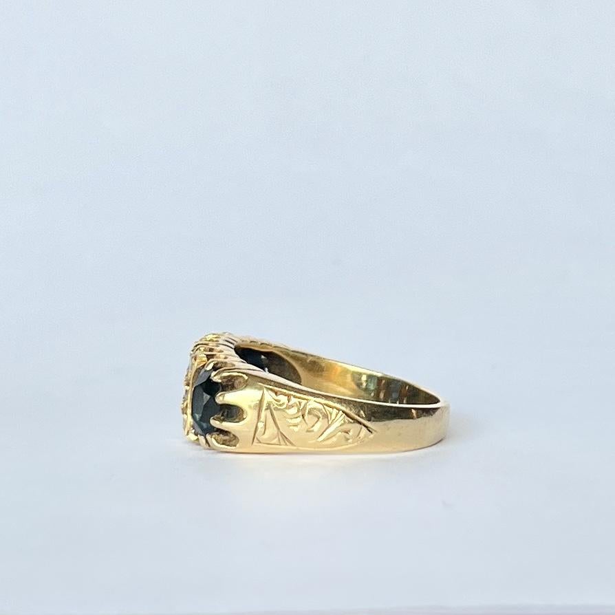 Vintage Saphir und Diamant 18 Karat Gold Dreistein-Ring Damen
