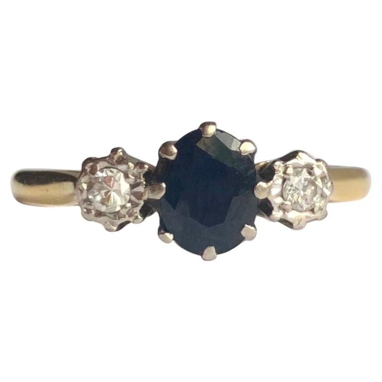 Vintage Sapphire and Diamond 18 Carat Gold Three-Stone Ring