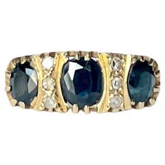 Vintage Sapphire and Diamond 18 Carat Gold Three Stone Ring
