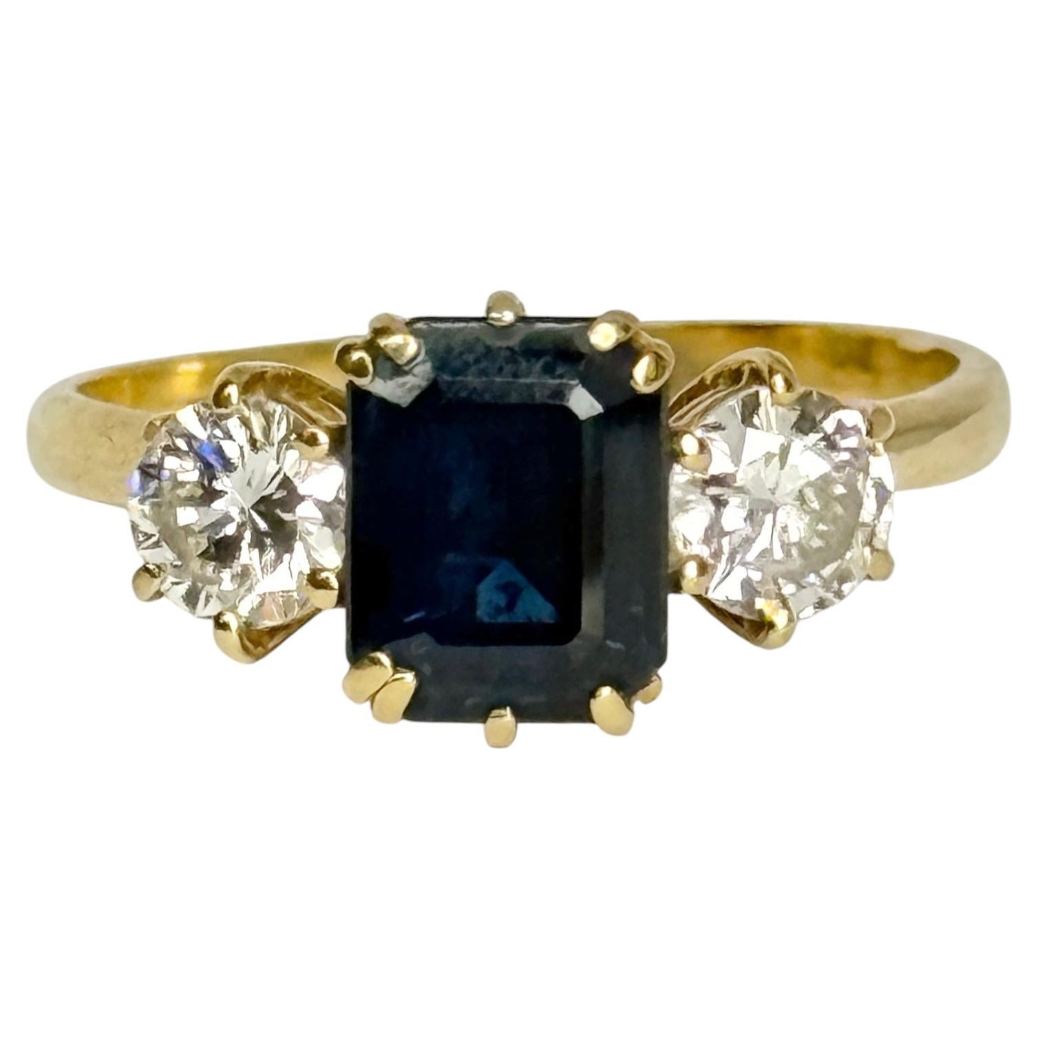 Vintage Sapphire and Diamond 18 Carat Gold Three Stone Ring
