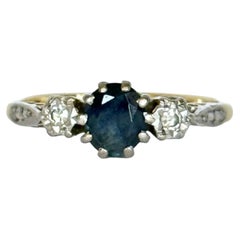 Vintage Sapphire and Diamond 18 Carat Gold Three Stone Ring